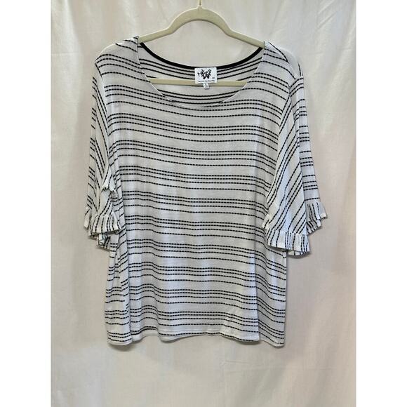 White & Black Striped Ruffle Sleeve Top - Size L/XL - Picture 1 of 4